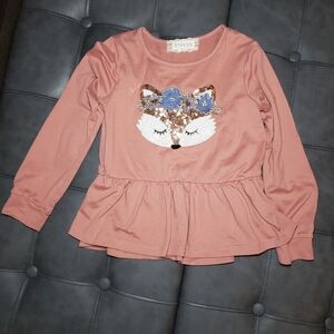 Girls Long Sleeve Peplum Sequin Applique Top